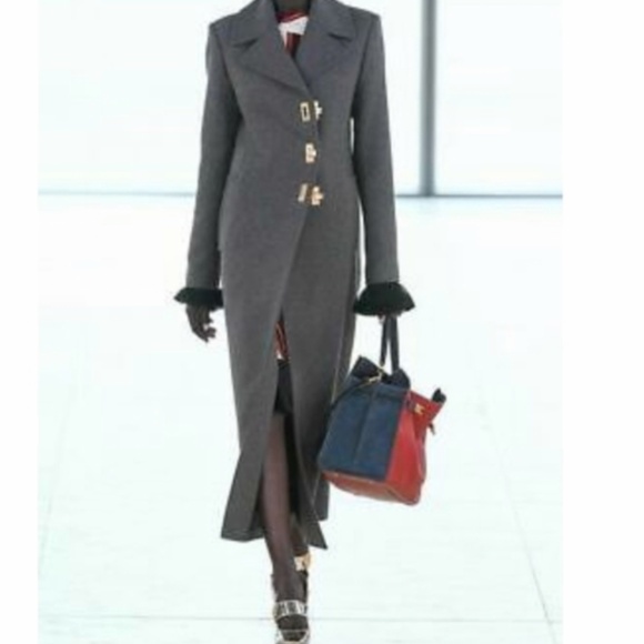 Tory Burch Runway Preppy Wool Gold Clasp Logo Gray Coat - Picture 14 of 15